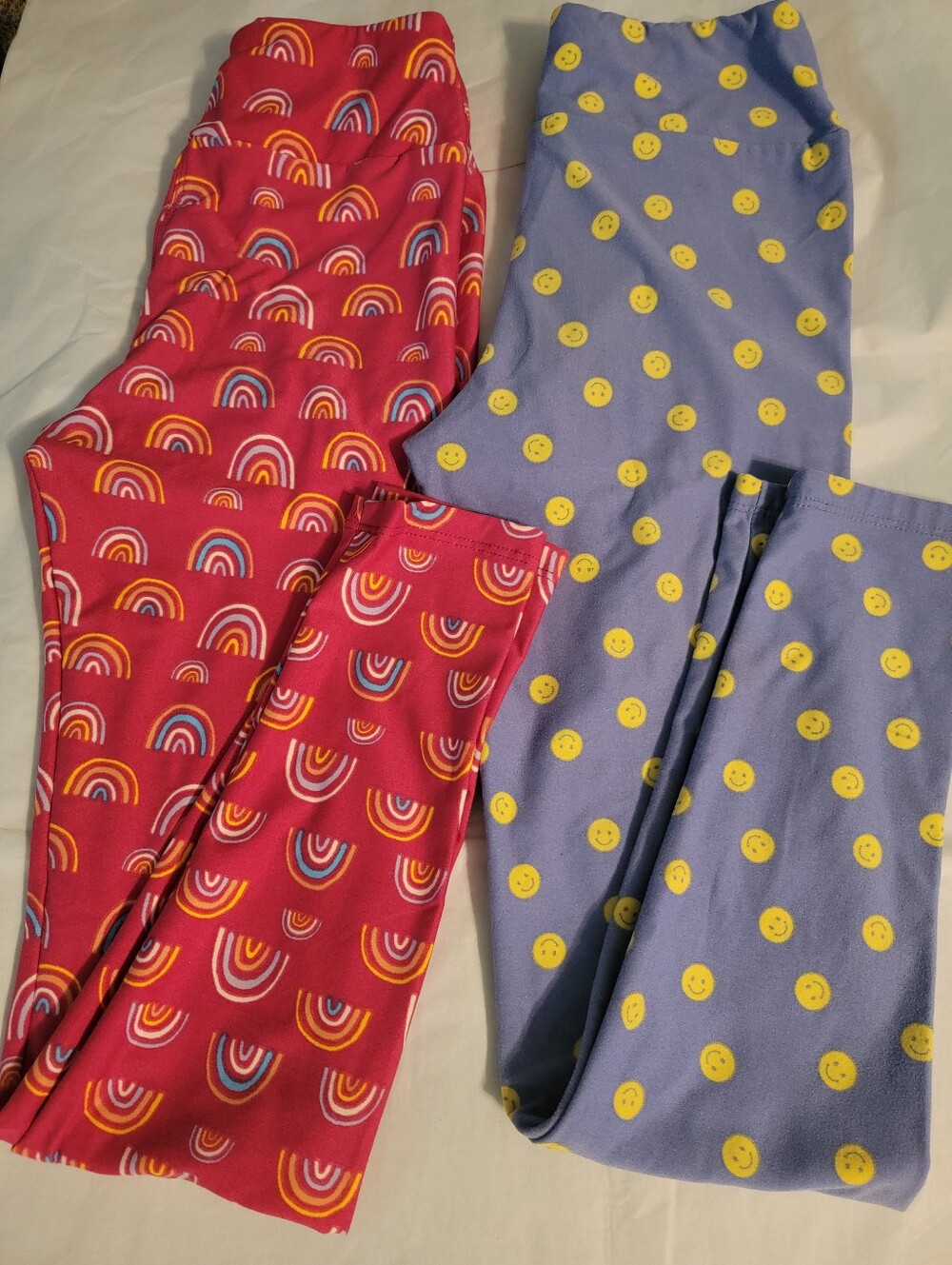 Girls Rainbow & Smiley Print Leggings - 2 Pack